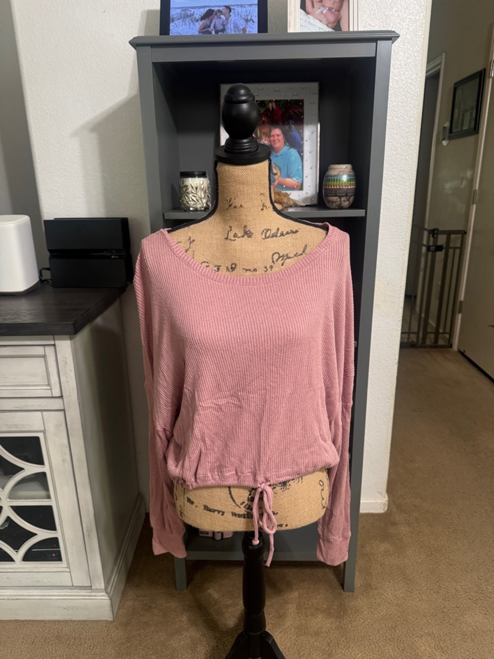 Express Dusty Rose Knit Long Sleeve Drawstring Crop Top size M